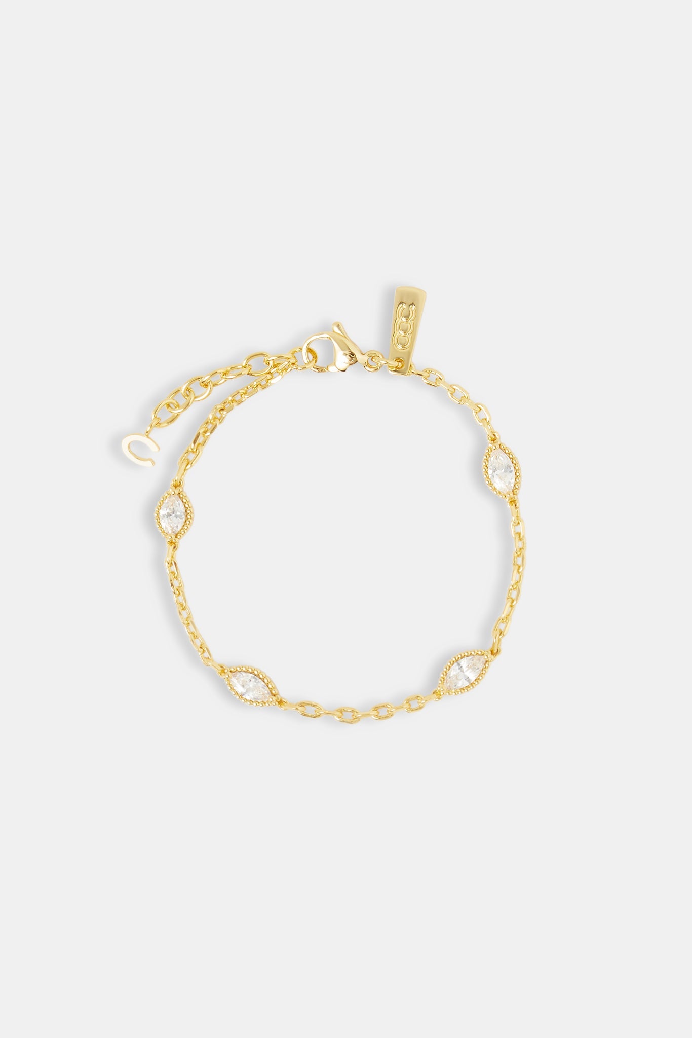 Iced Oval Stone Rolo Bracelet - 6mm - Gold
